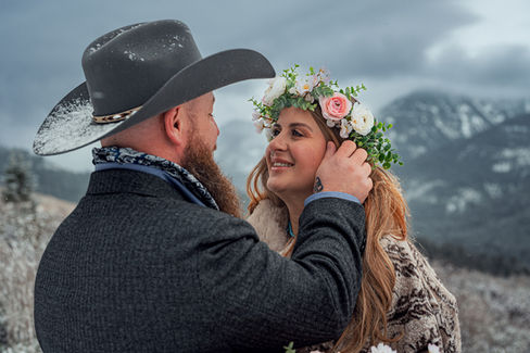 bride and groom Tetons snow wedding Driggs Idaho”
