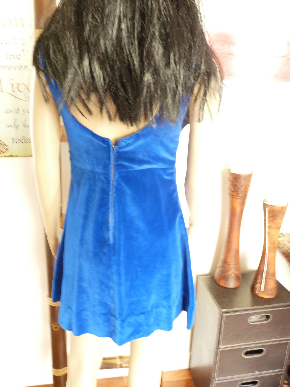 Thumbnail: Blue velvet  dress with scoop neckline