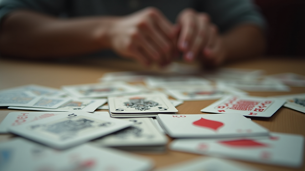Close-up view of improv game cards on a table
