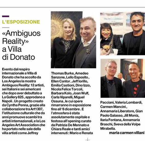 Italian newspaper article on "Ambigous Reality" with photos of artists, Kolo