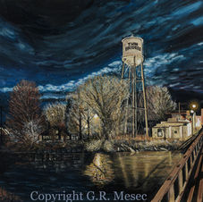 Twin Bridges Night, water tower, Twin Bridges Montana, commission painting, commission gallery, Hazer Novich