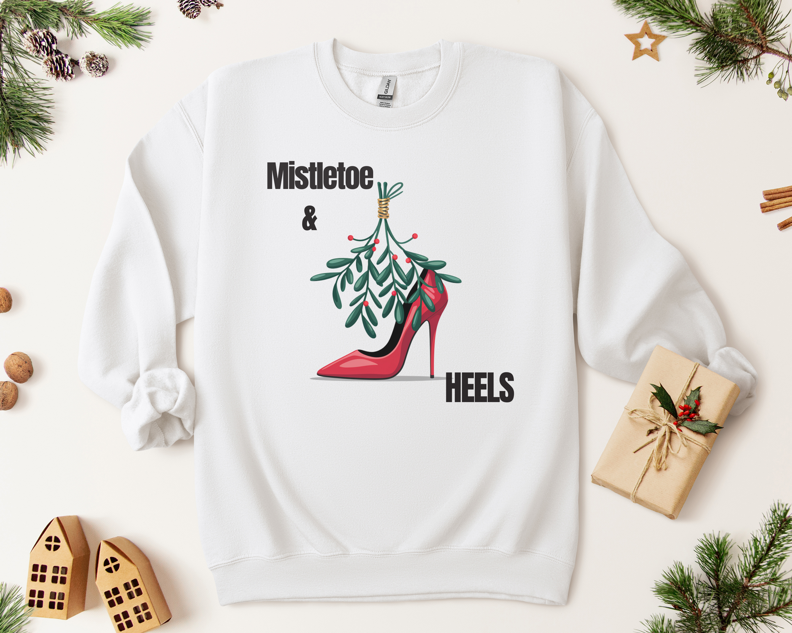 Mistletoe and heels Unique Holiday Sweatshirt for Shoe Lovers