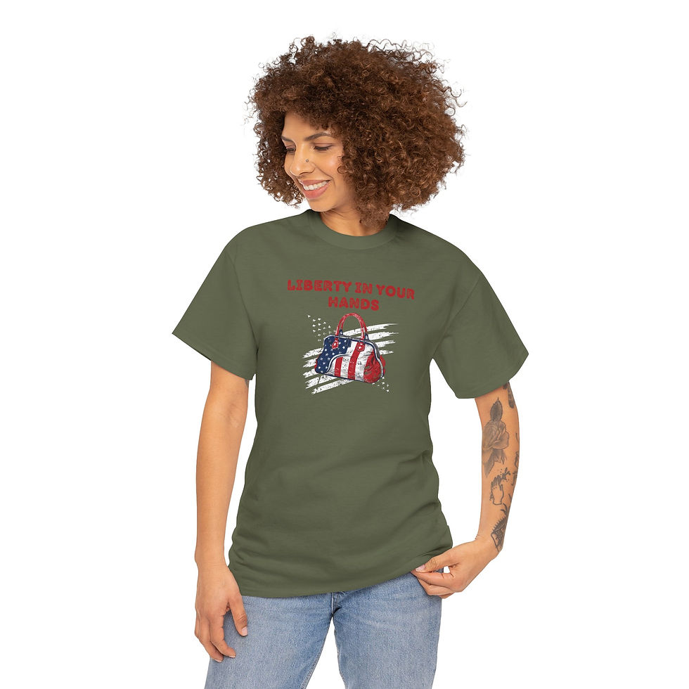 Thumbnail: Liberty in Your Hand Retro Flag T-Shirt  Red Print   