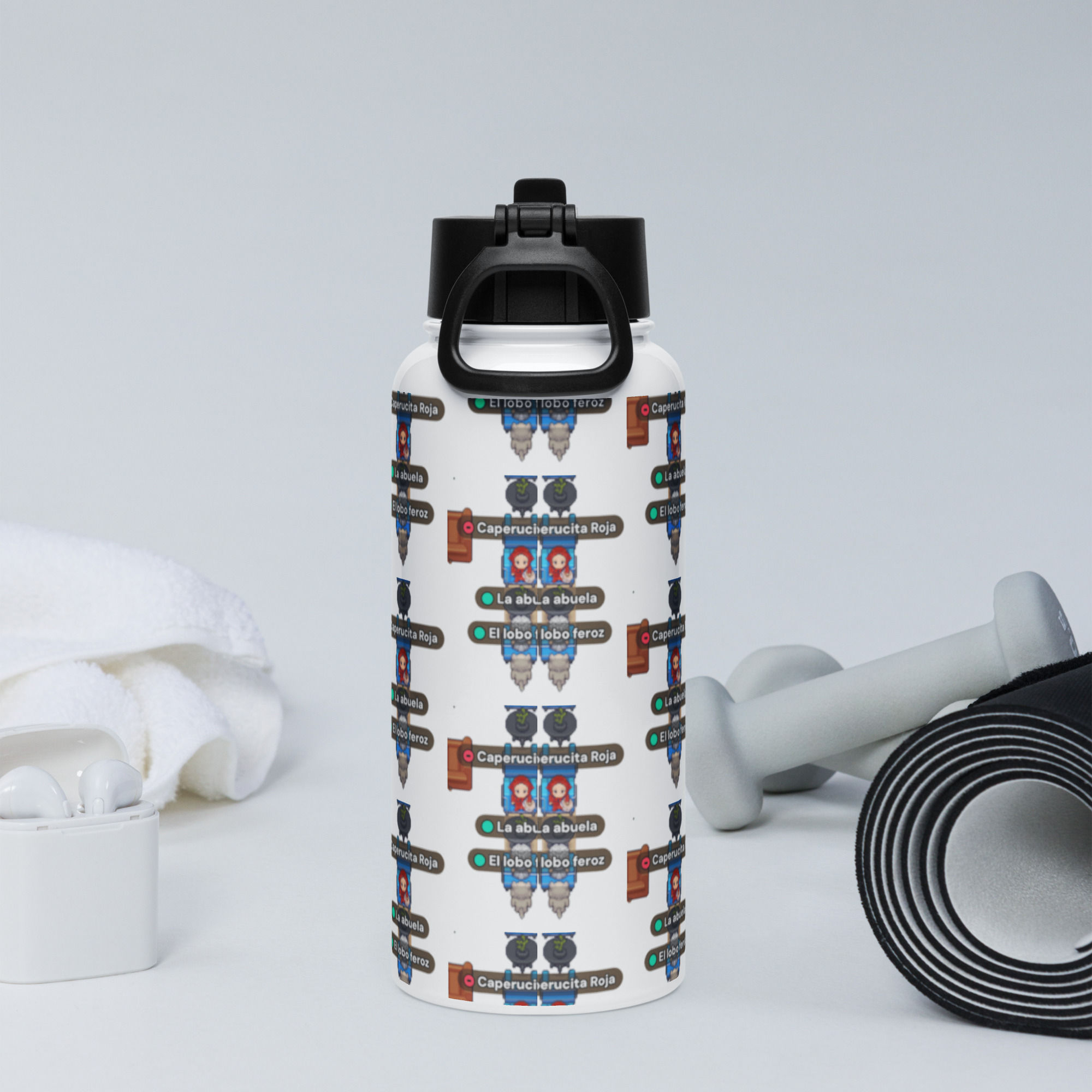 Stainless steel water bottle with a straw lid