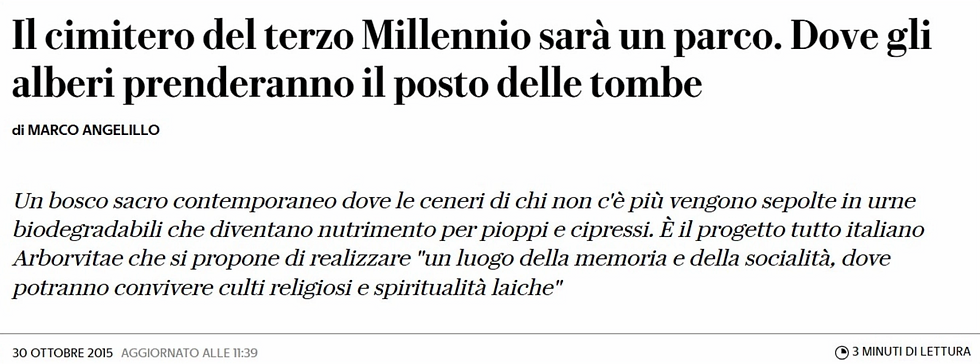 Screenshot della prima intervista dedicata ad Arborvitae, pubblicata su Repubblica Green & Blue il 30 ottobre 2015