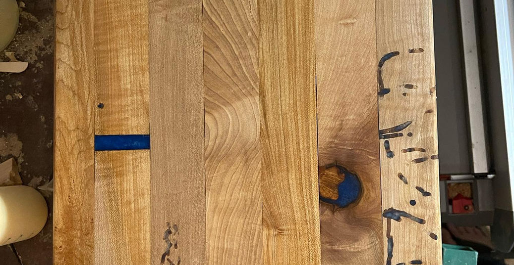 1Custom wood cutting board with epoxy and carry or hang hole