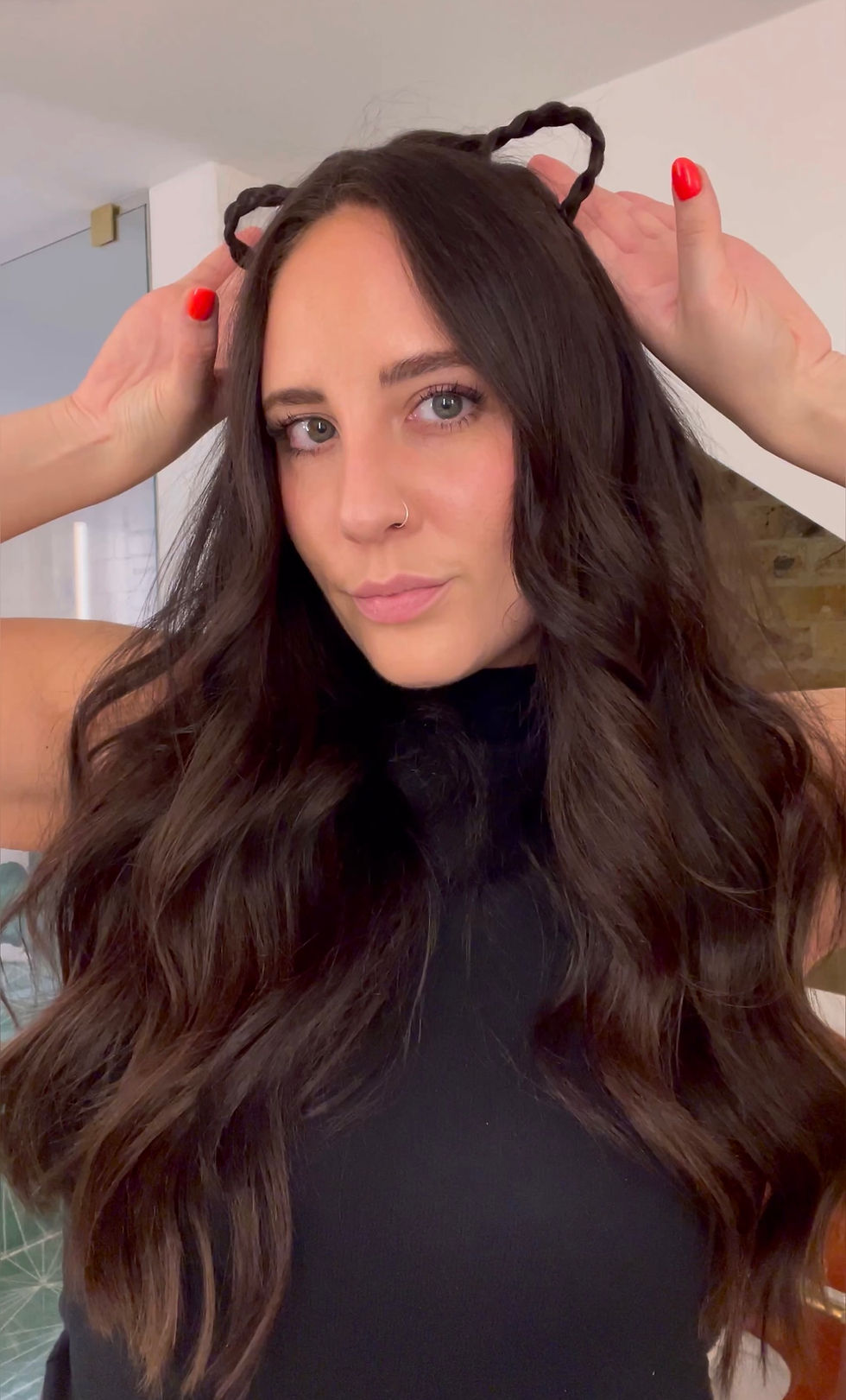 diy cat halloween ears made from braids. Lat minute halloween costume idea and easy hair tutorial