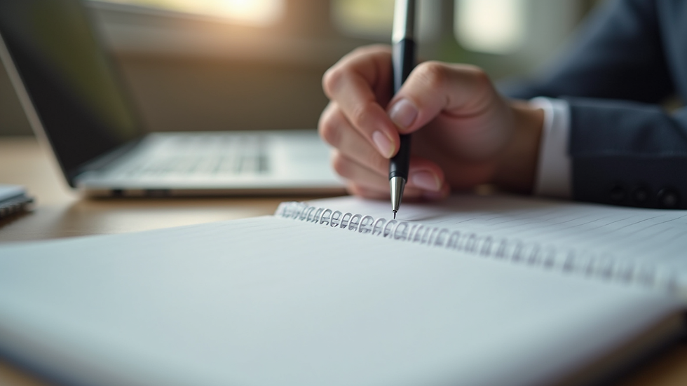 Close-up view of a psychologist’s notebook and pen during a virtual session