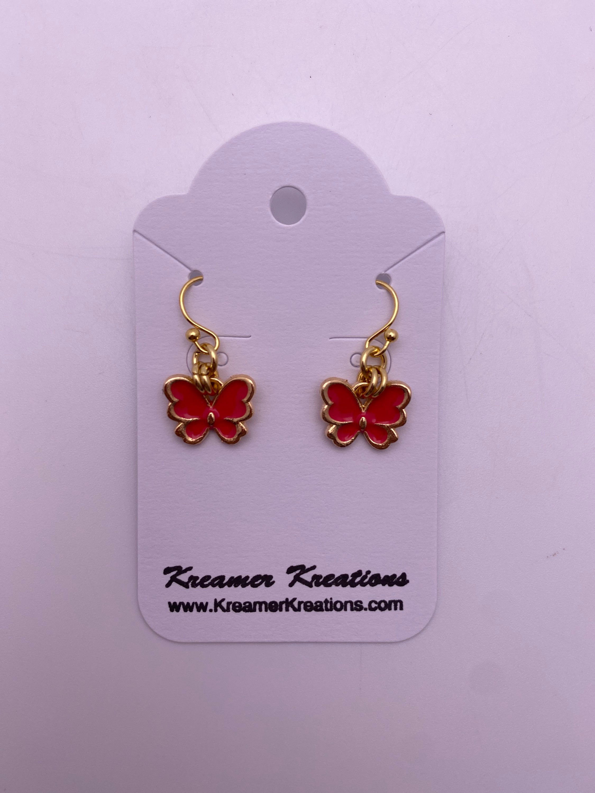 Earrings - Rose Red Butterflies