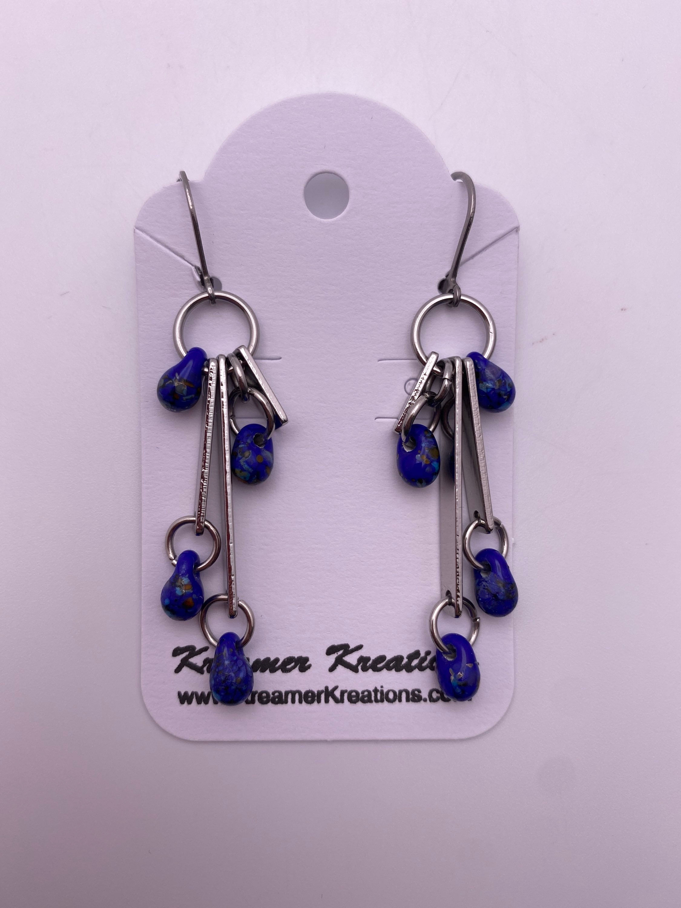 Boro Glass Earrings - Speckled Cobalt Blue