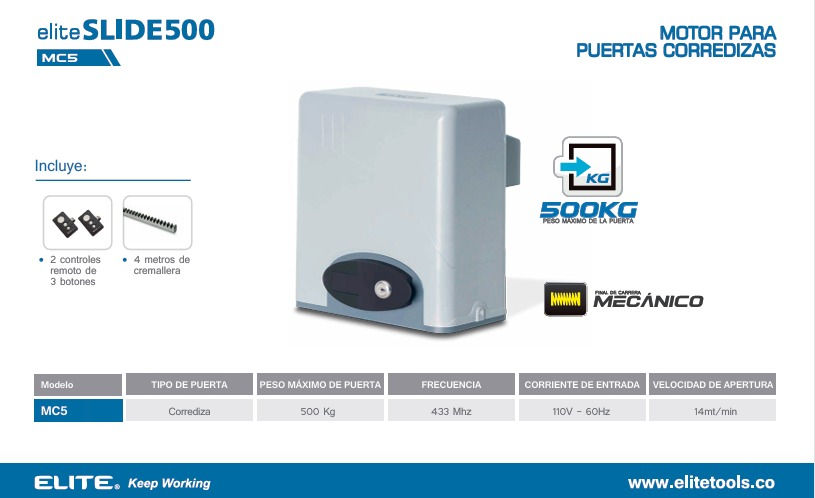 KIT DE MOTOR CORREDIZO ELITE SLIDE 500