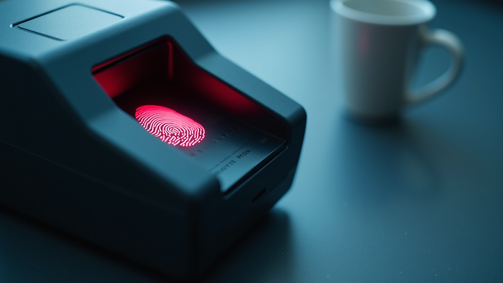 Close-up view of biometric fingerprint scanner device