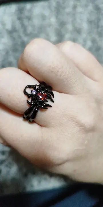 Thumbnail: Gothic Red Crystal Heart Cross Ring Set