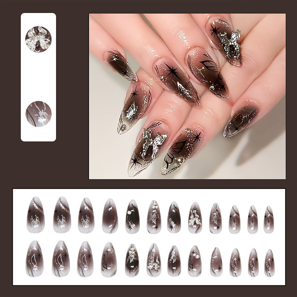 Thumbnail: 24-Piece Black Silver Bow Press-On Nails