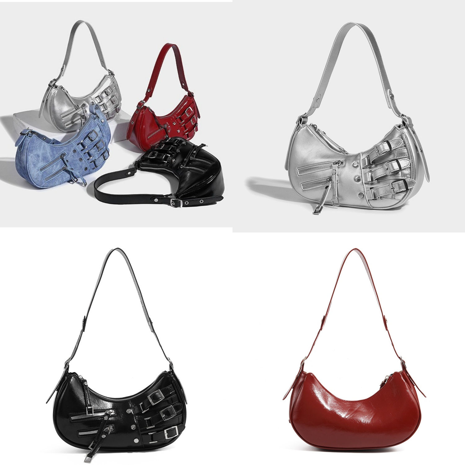 Y2K Grey Denim-Effect Shoulder Bag