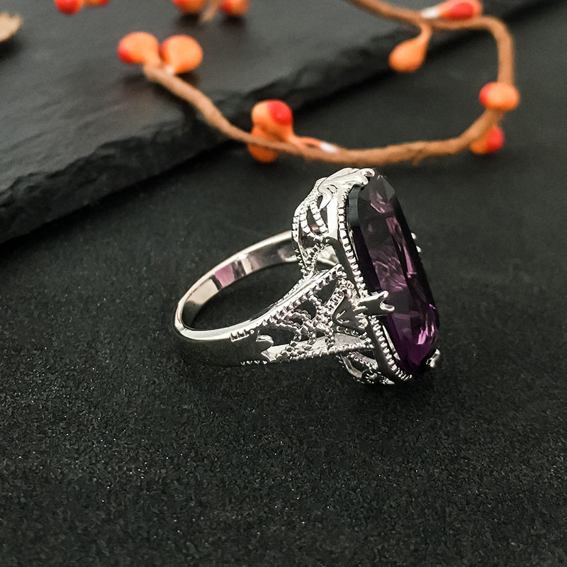 Thumbnail: 925 Silver Amethyst Square Crystal Ring