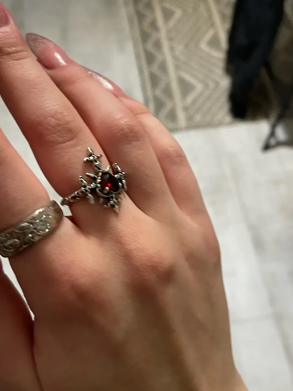 Thumbnail: Gothic Red Crystal Heart Cross Ring Set