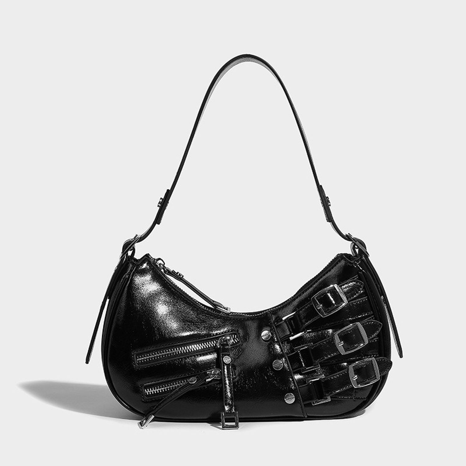 Grey Denim-Effect Box Shoulder Bag