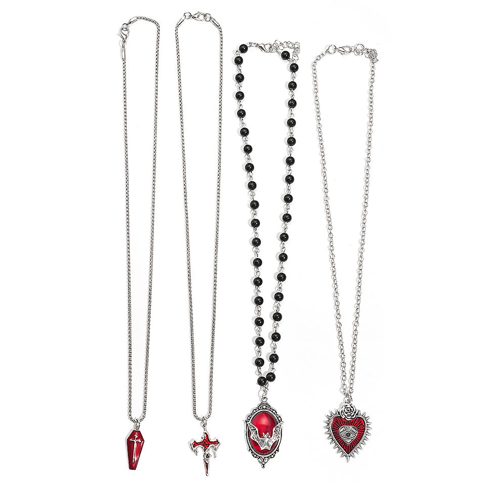 Thumbnail: Gothic Red Cross Bat Heart Pendant Necklace