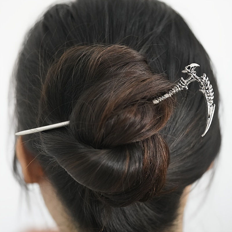 Retro Skull Scythe Silver Hairpin