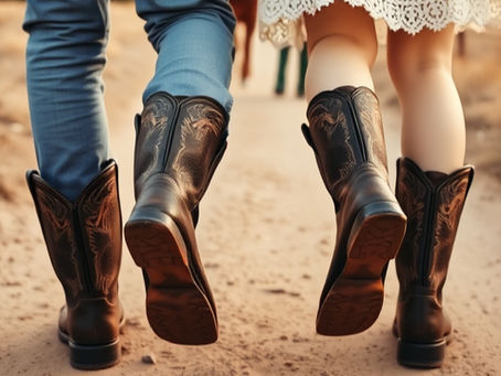 Man and woman walking in cowboy boots repaired at Squirrel Hill Shoe Repair.
