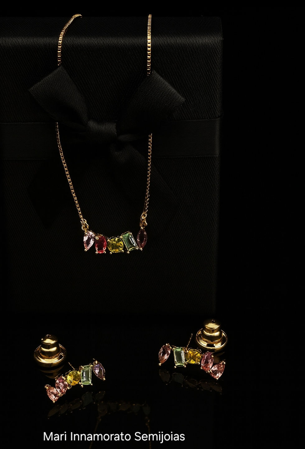 Miniatura: CONJUNTO COLAR E BRINCO MULTICORES