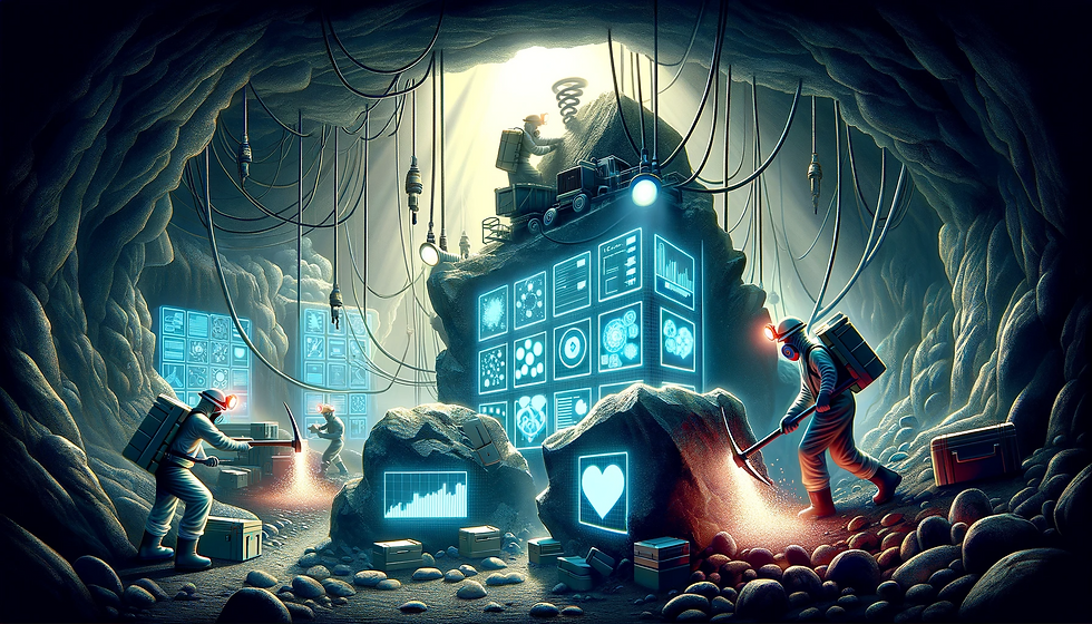 concept art of actual miners looking for data