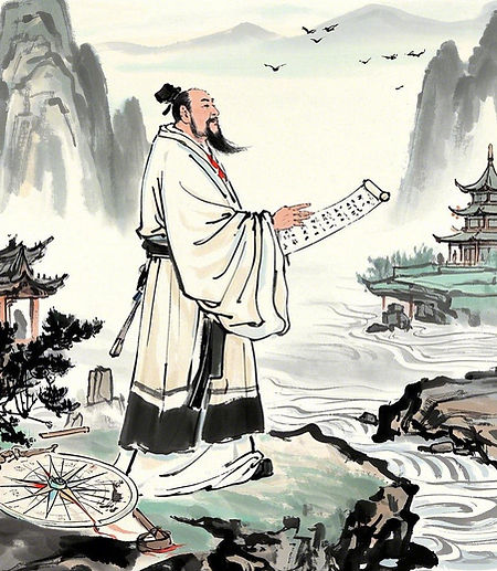 _Traditional Chinese ink wash painting style, serene mountain and water landscape, a wise