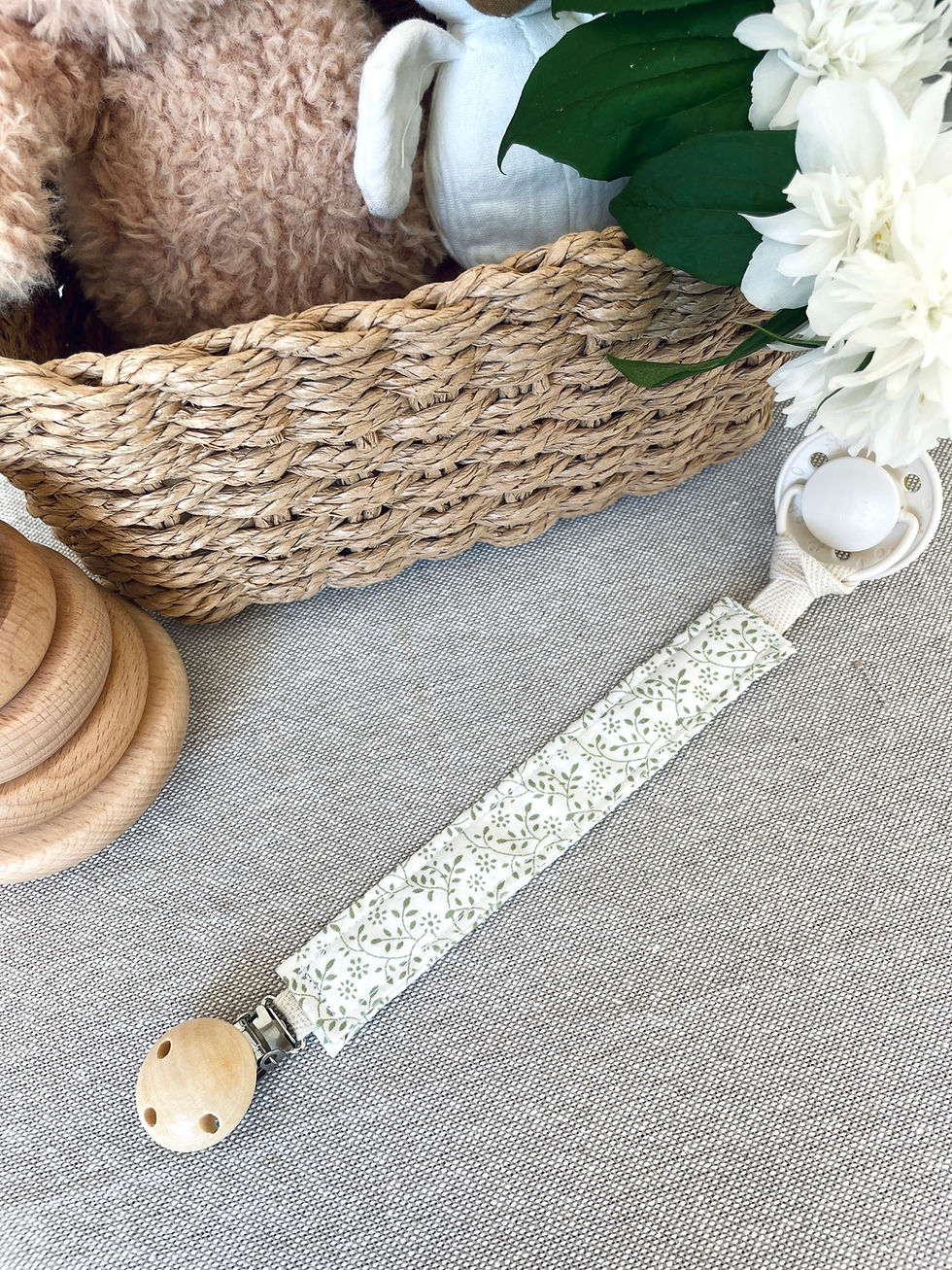 Miniature : Attache tétine blanche motif feuillage