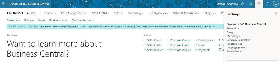 Business Central Role Page