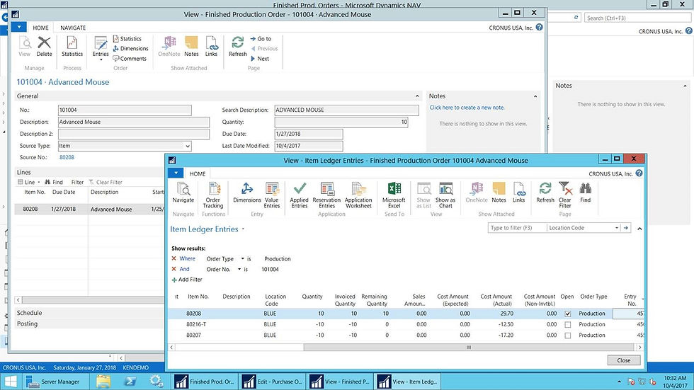 Finished Production Order in Microsoft Dynamics NAV
