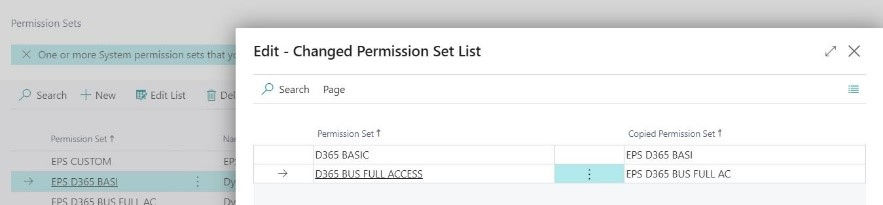 Edit Business Central Permission Set List