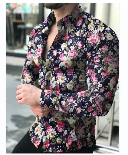 Thumbnail: 2026 Men's Casual Long Sleeve Shirt Floral Print Male Blouse Shirts Spring Autum