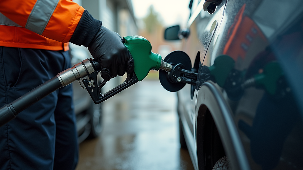 Eye-level view of a fuel emergency technician draining fuel from a car
