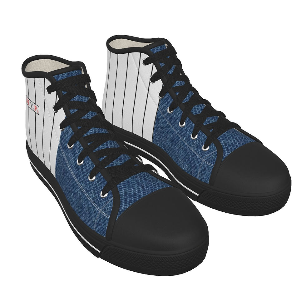 Thumbnail: White Pinstripes and Jeans Print Black Sole Shoes