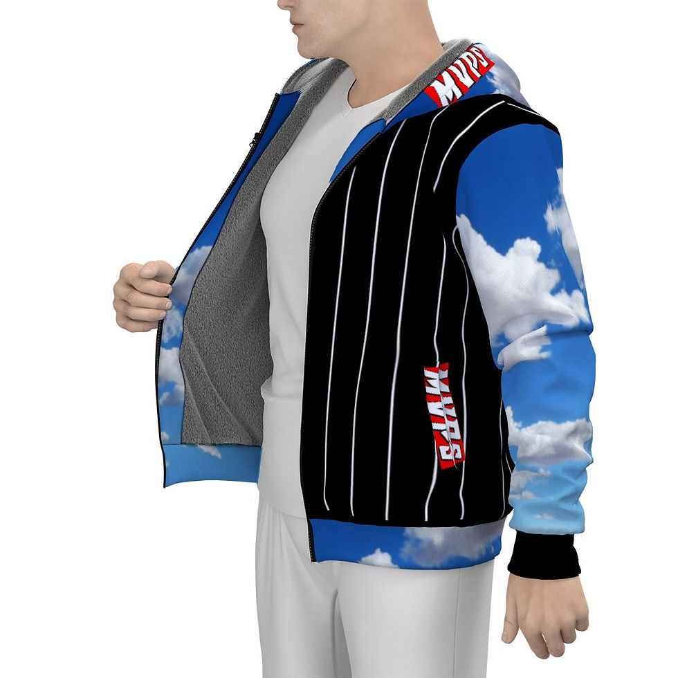 Black Pinstripes and Clouds Men's Sherpa Fleece Zip Up Hoodie