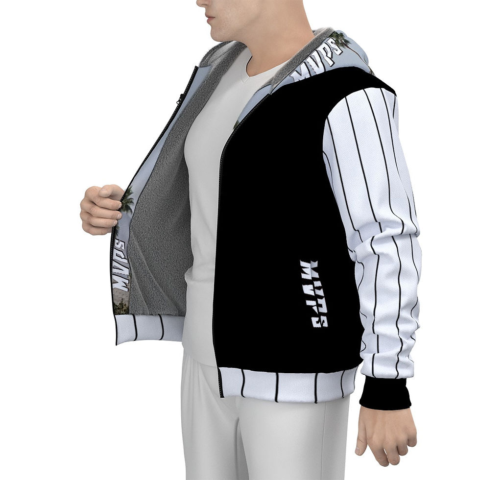 White Pinstripes and Palm Trees Men's Sherpa Fleece Zip Up Hoodie