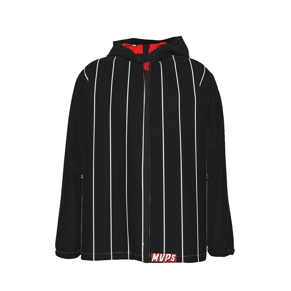 Black Pinstripe Men's Hooded Zipper Windproof Jacket