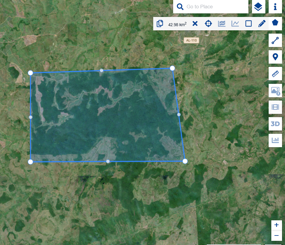 Criação manual de uma área de interesse no Copernicus Browser.