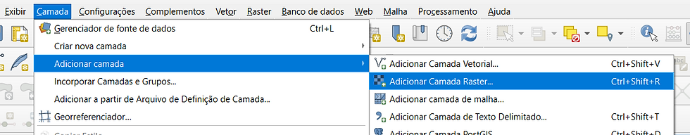 Camada › Adicionar Camada › Adicionar Camada Raster.