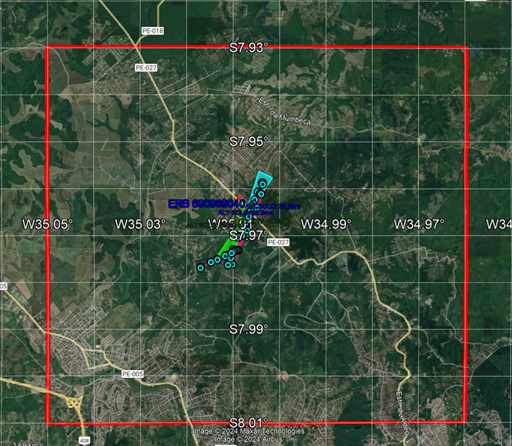 Obtendo as coordenadas do retângulo envolvente da área de estudo.