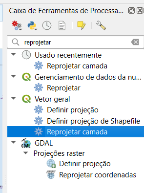 Ferramenta de Reprojetar camada vetorial.