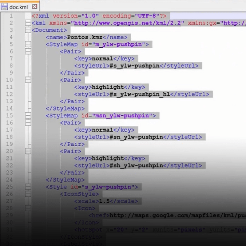 Abrir doc.kml com o notepad++