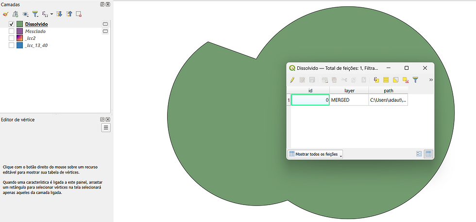 Resultado final: uma única feição no shapefile.