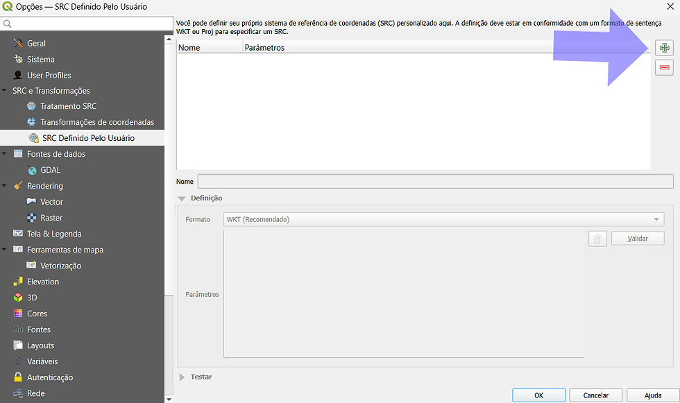 Adicionando uma nova projeção.