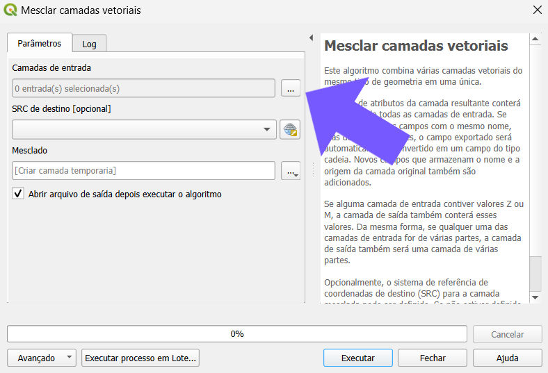 Janela da ferramenta Mesclagem (Merge).