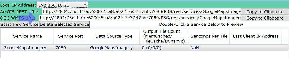 Exemplo de link WMTS gerado pelo PBS vindo longo e com endereço incorreto destacando que isso causa falha de conexão no AutoCAD.