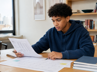 High school student reviewing an SAT practice test and planning fall test dates
