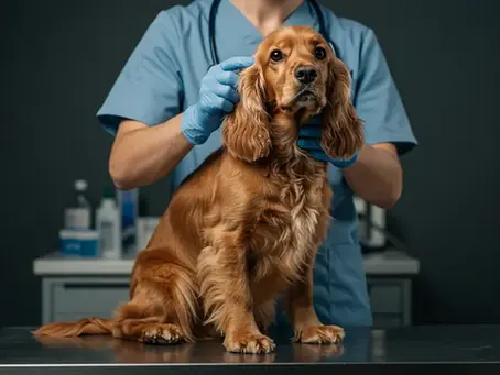 Greavesamor cocker spaniel at the vets being health checked