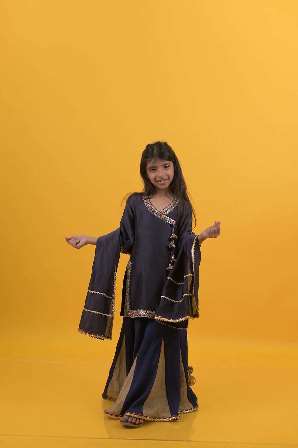 Thumbnail: Dark Blue Lehenga with Gold Panelling